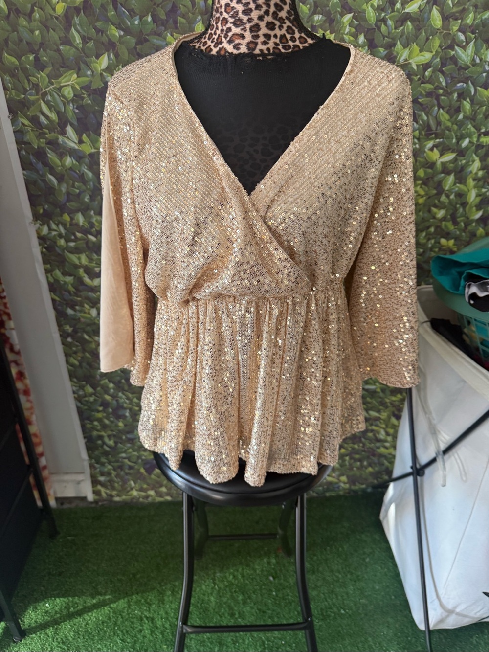 Gold Sequin Wrap Peplum Top 92